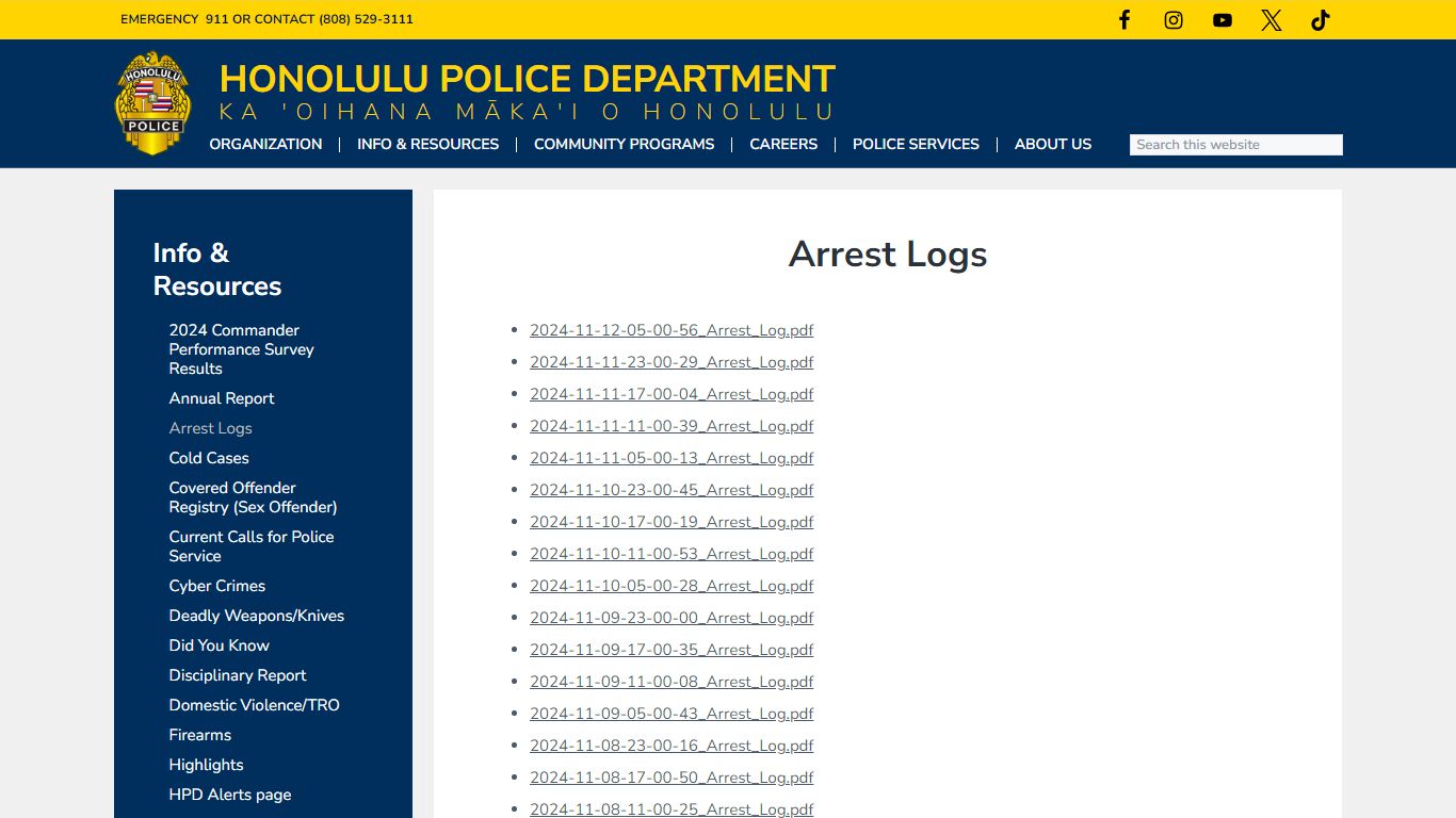 Arrest Logs - Honolulu Police Department