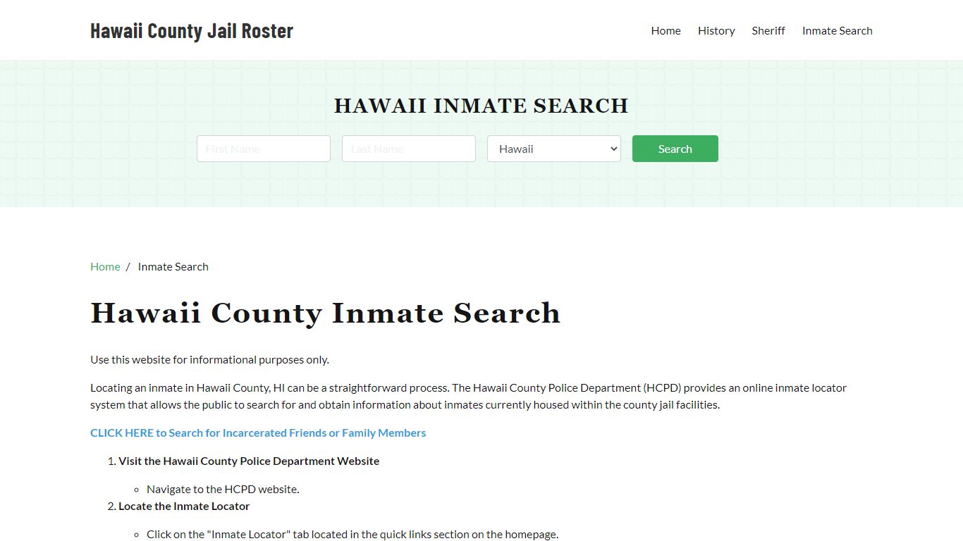 Hawaii County, HI Detainee Lookup